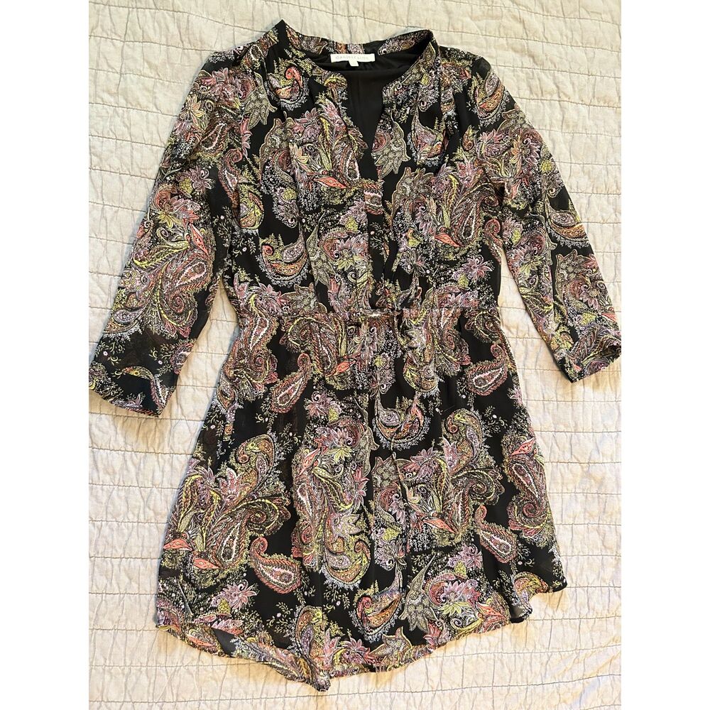 Daniel Rainn Women's Paisley Dress Size Petite Medium Drawstring Waist Side Slit